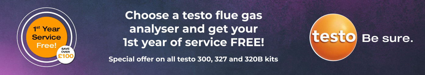 Choose a testo flue gas analyser and get your 1st year of service FREE! Special offer on all testo 300, 327 and 320B kits